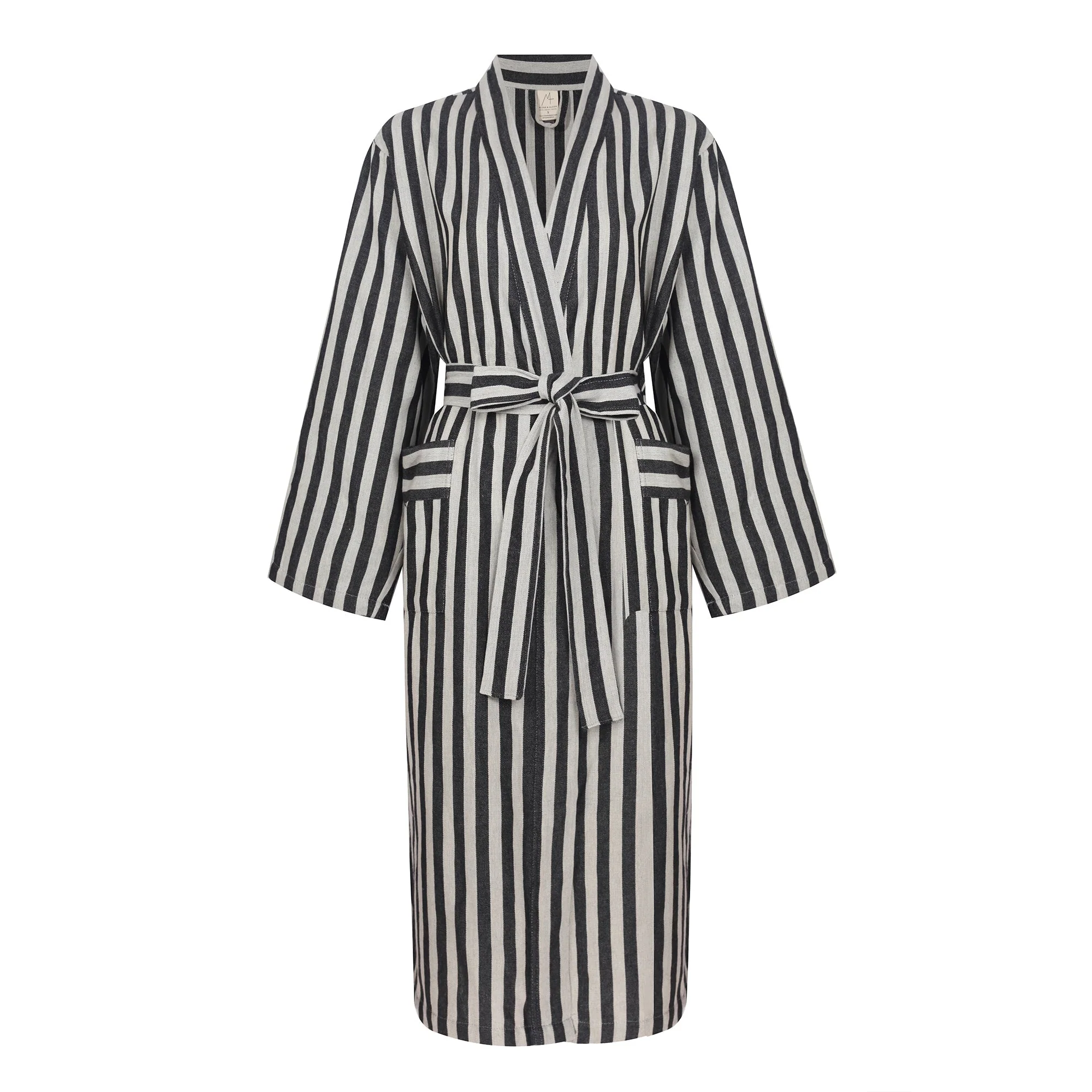 Turkish Linen Robe | Black Stripe