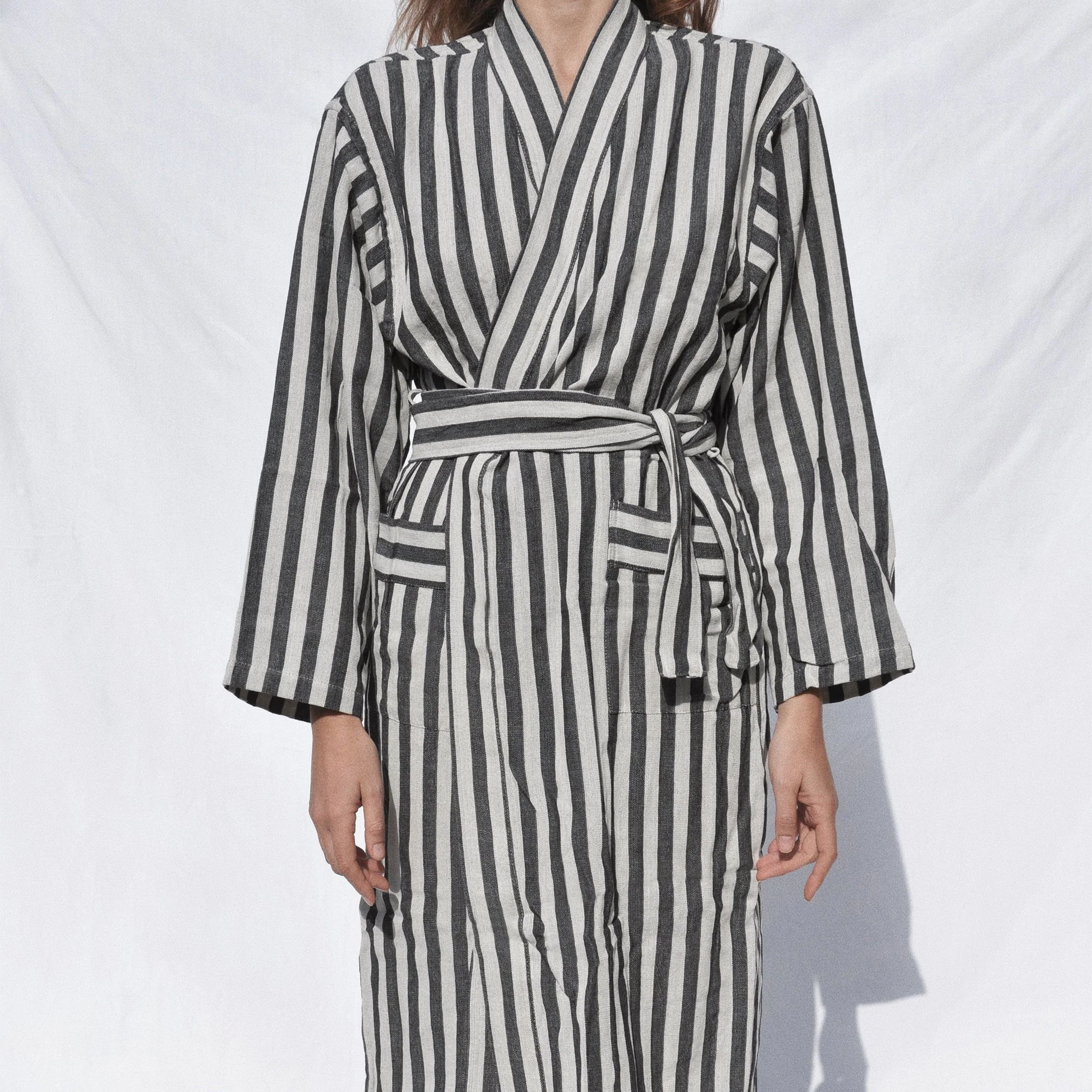 Turkish Linen Robe | Black Stripe - Image 3